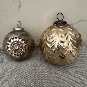 Pottery Barn Set of Two Vintage-Inspired Mercury Glass Holiday Ornaments